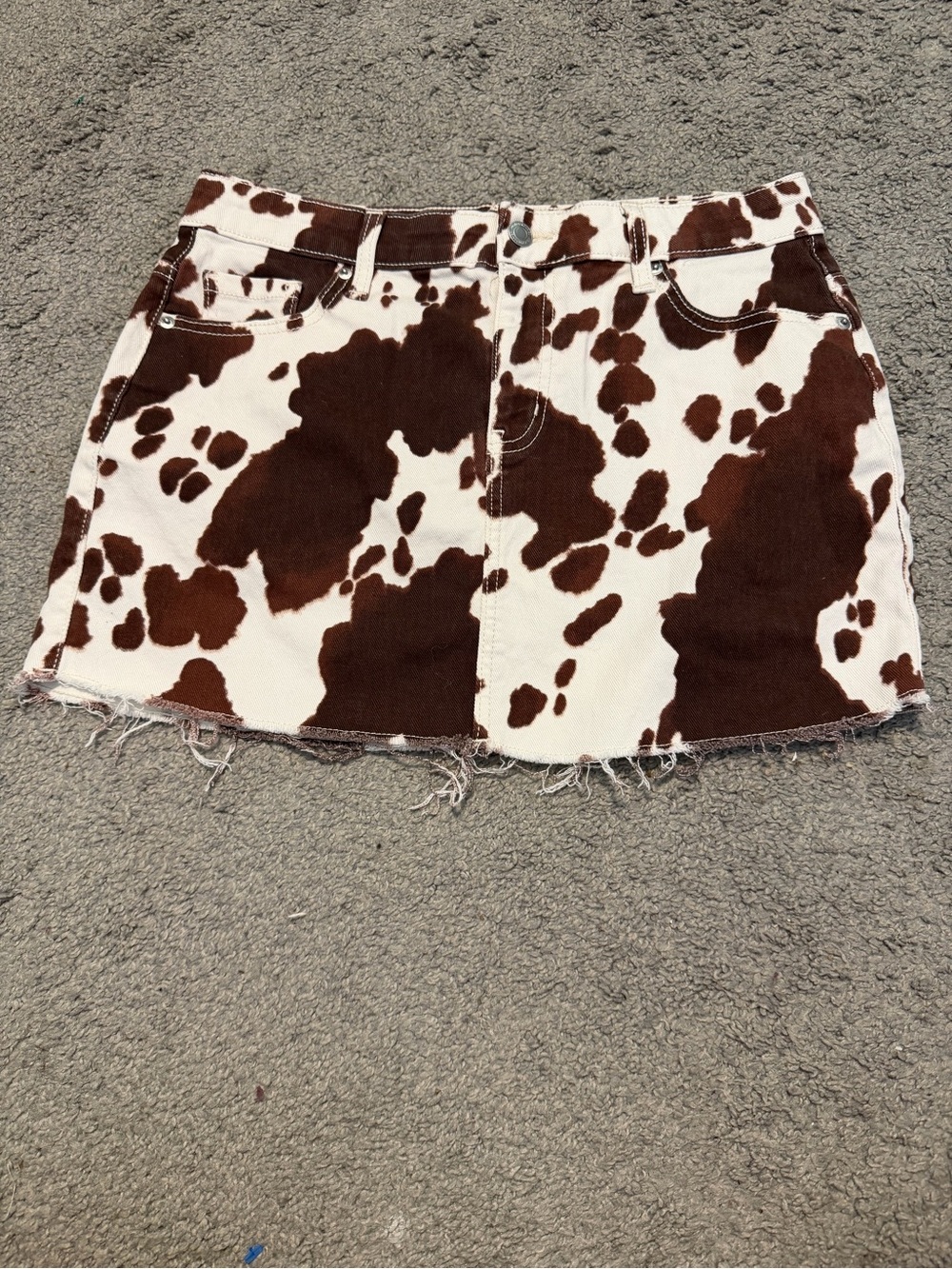 No Boundaries Brown & Cream Cow Print Denim Skirt
